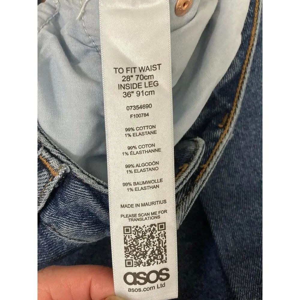 Asos Farleigh Slim High Rise Medium Wash Mom Jeans Size 28x36